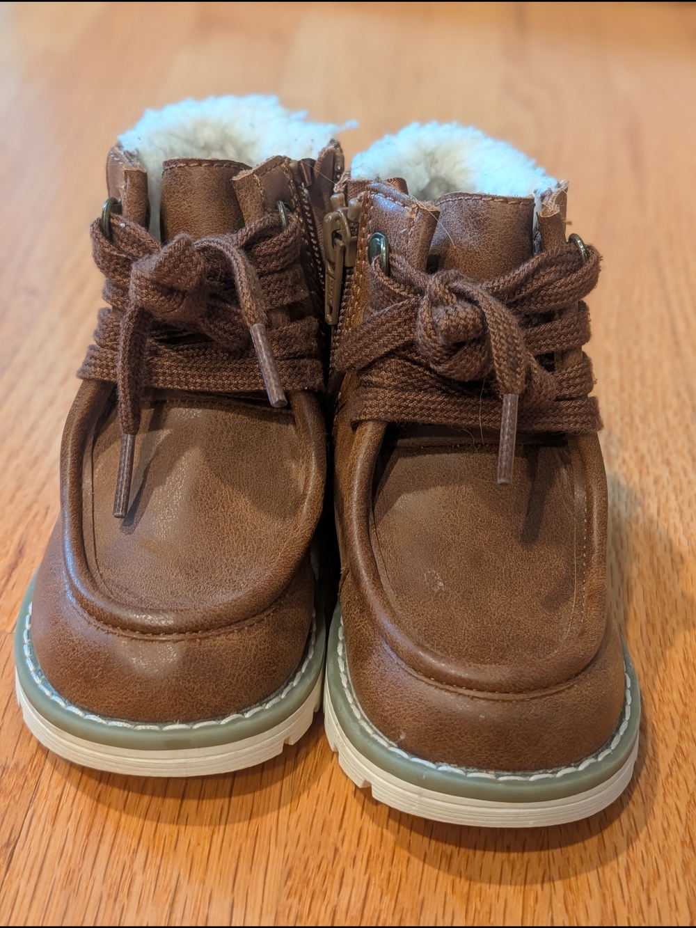 Kids Brown Faux-Leather Lace-Up Winter Boots